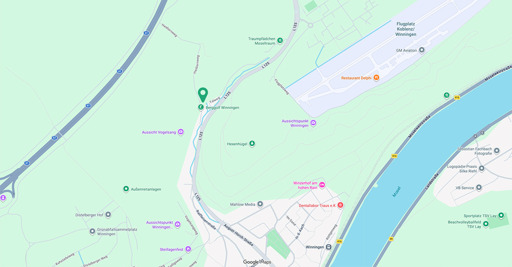 Kartenausschnitt aus Googlemap | Berggolf Winningen